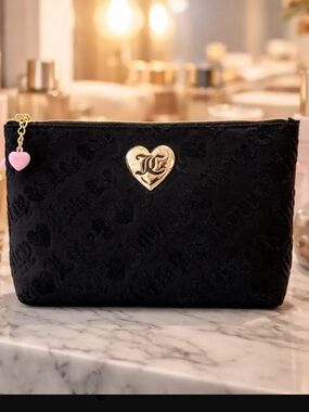 Juicy Couture Black Velvet Heart-Accent Cosmetic Pouch